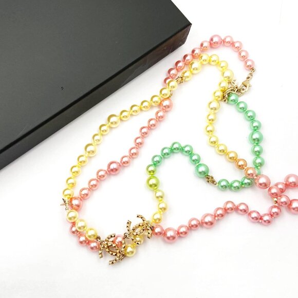 Chanel Gold CC Star Neon Rainbow Candy Pearl Necklace - Picture 2 of 4